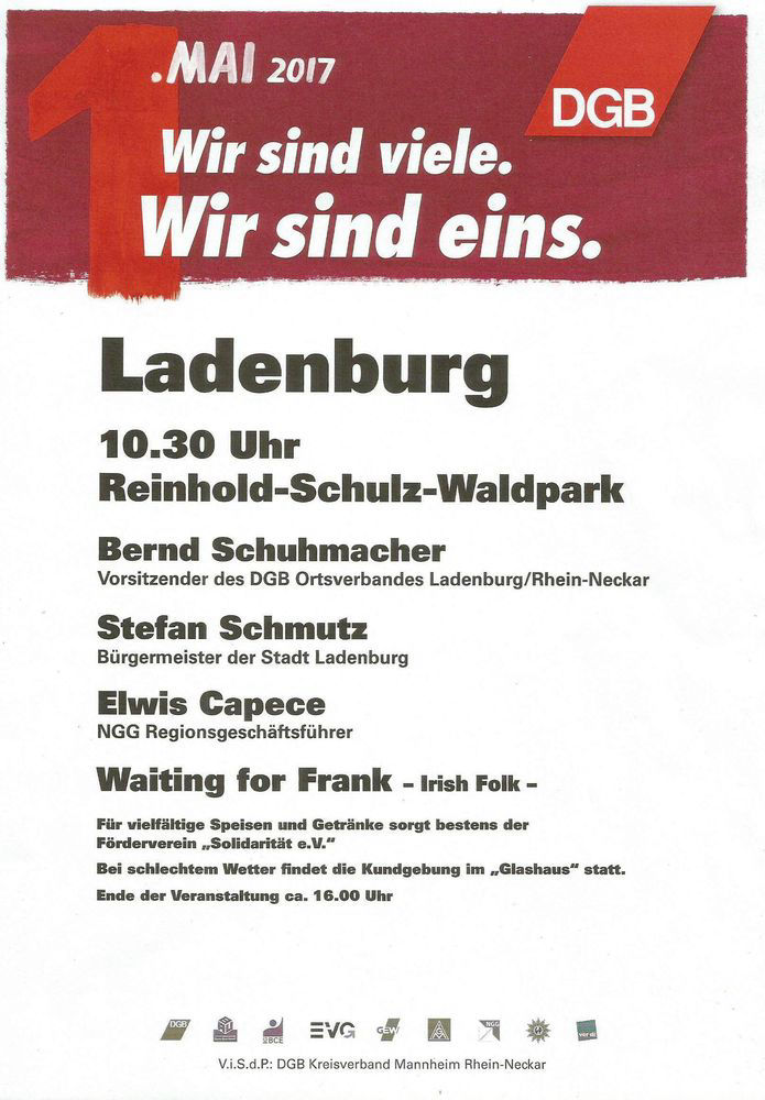 Plakat Maikundgebung DGB Ladenburg 2017