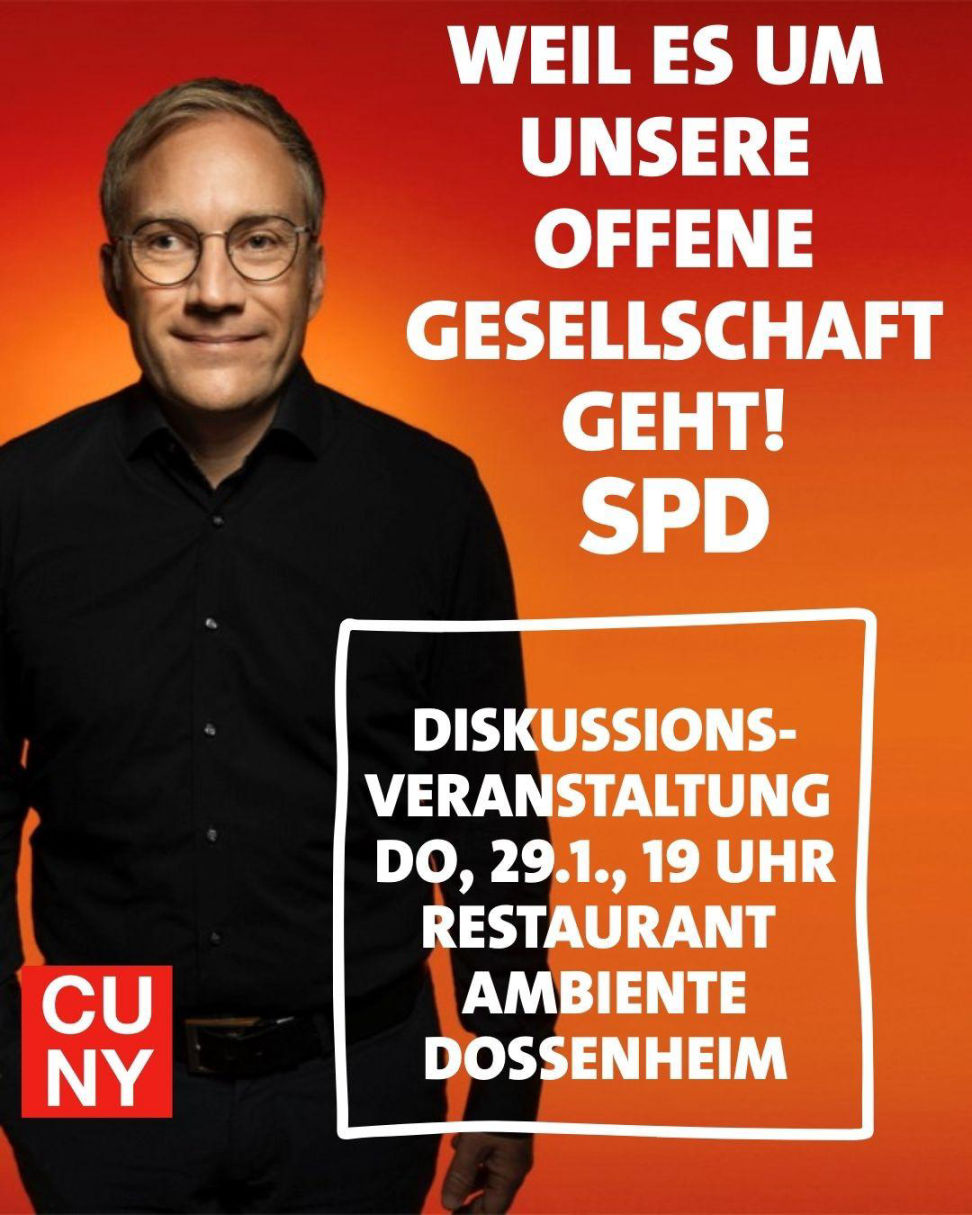 Plakat mit Sebastian Cuny, auf dem er zu einer Veranstaltung zur offenen Gesellschaft einlädt
