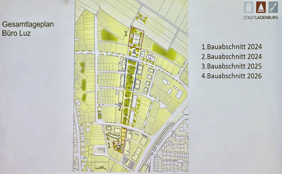 Karte des Grünen Boulevards in the Ladenburger Nordstadt mit den vier Bauabschnitten