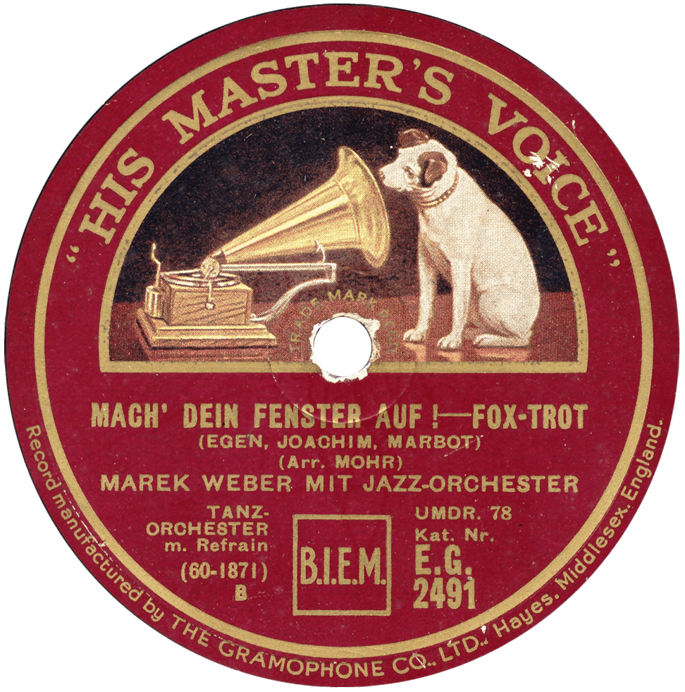 His Master's Voice-Hund mit Grammophon auf LP-Label