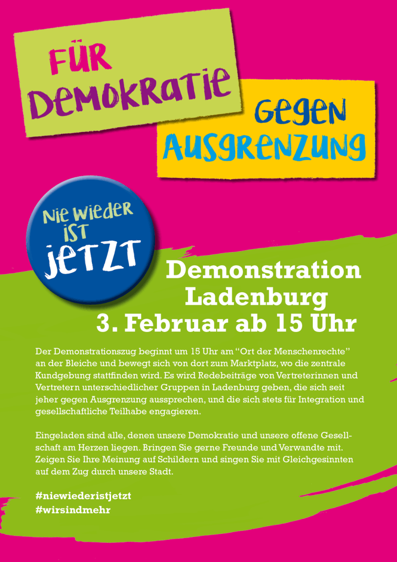 Plakat für Demo für Demokratie, gegen Ausgrenzung