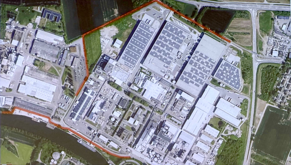 Karte des Industriegebietes in Ladenburg mit, in Rot, den geplanten Radwegen