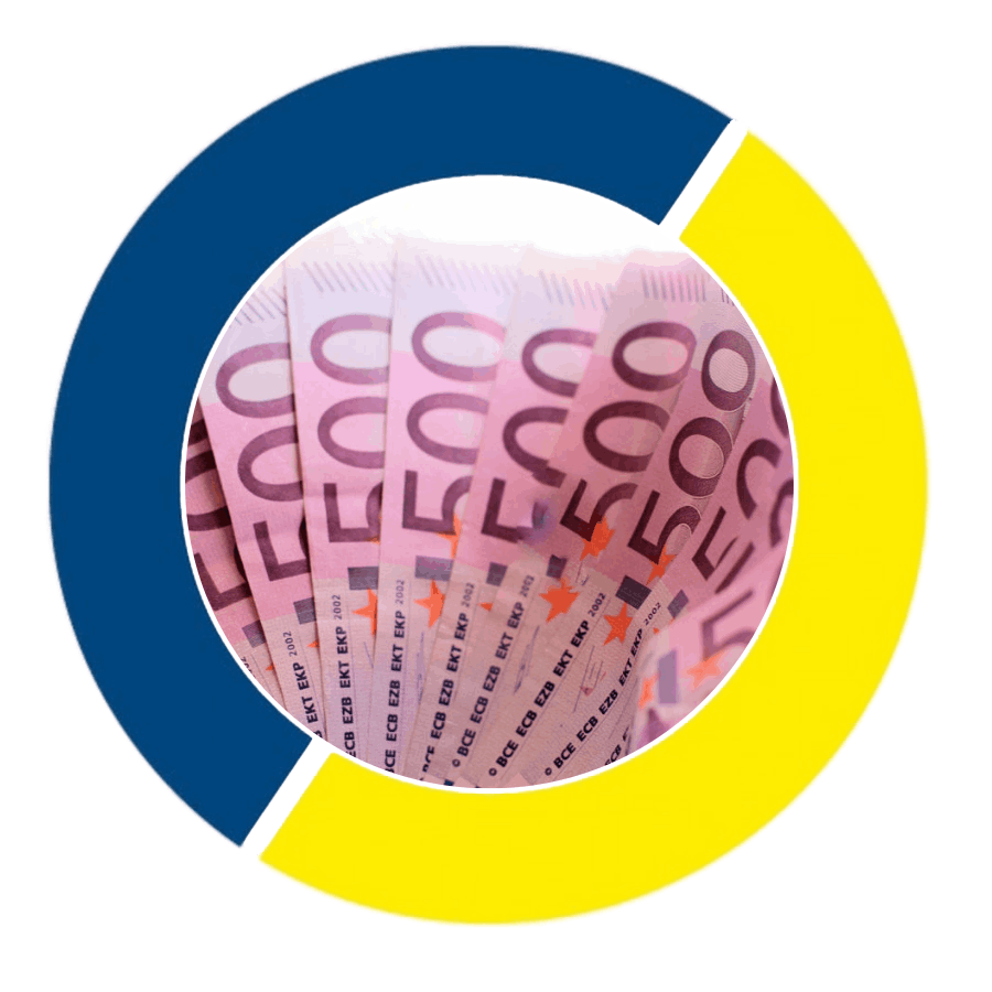 Viele 500-€-Scheine, aufgefächert, im Logo des Rhein-Neckar-Kreises
