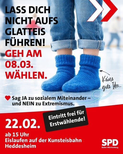 Plakat zum Erstwählenden-Event auf der Heddesheimer Schlittschuhbahn