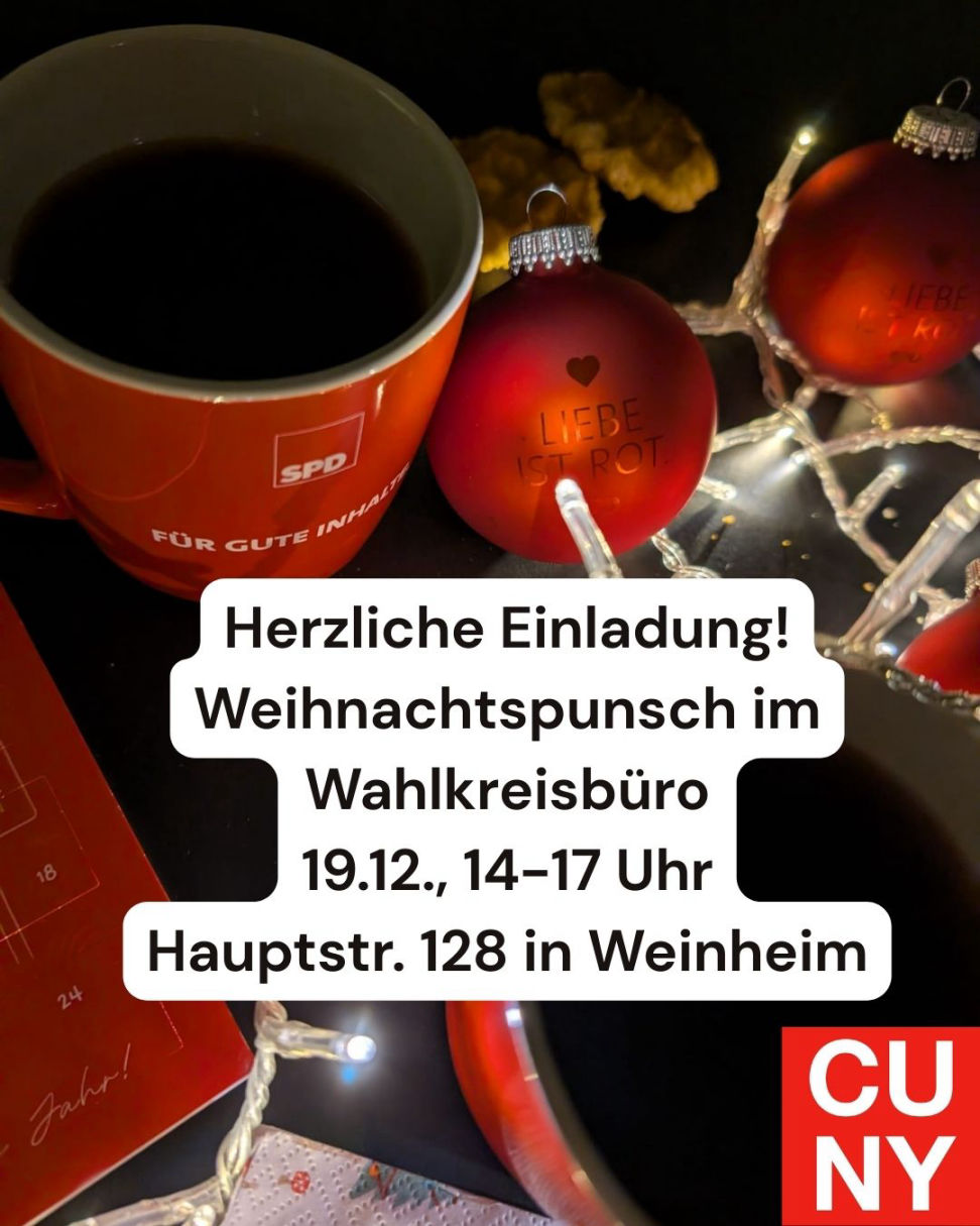 Einladungsplakat zum Weihnachtspunsch im Wahlkreisbüro von Sebastian Cuny in Weinheim